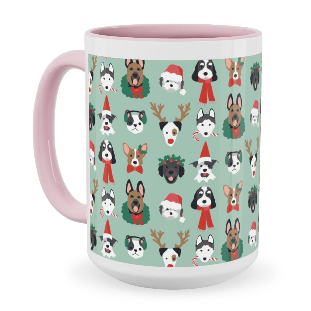 Christmas Holiday Puppy Dogs - Green Ceramic Mug, Pink, , 15oz, Green, Classic Green