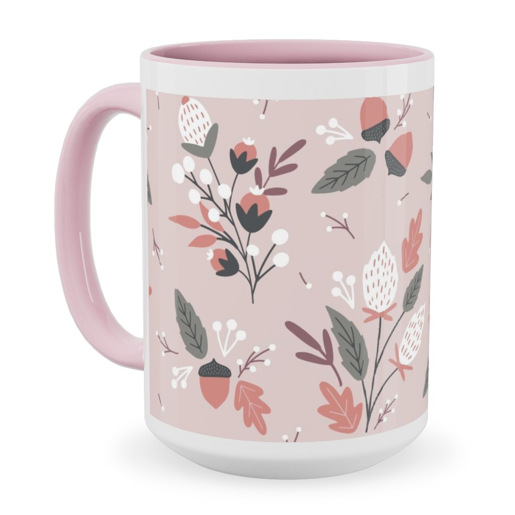 Fall Foliage - Pink Ceramic Mug, Pink, , 15oz, Pink, Bright Pink