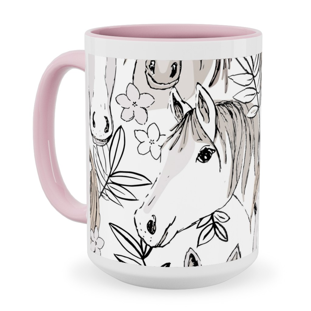 Wild Horses Ceramic Mug, Pink,  , 15oz, White