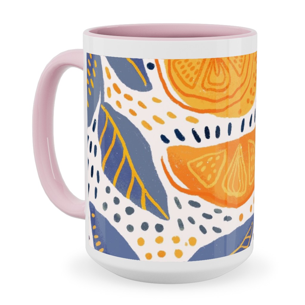 Give Me Those Lemons - Blue and Yellow Ceramic Mug, Pink,  , 15oz, Yellow