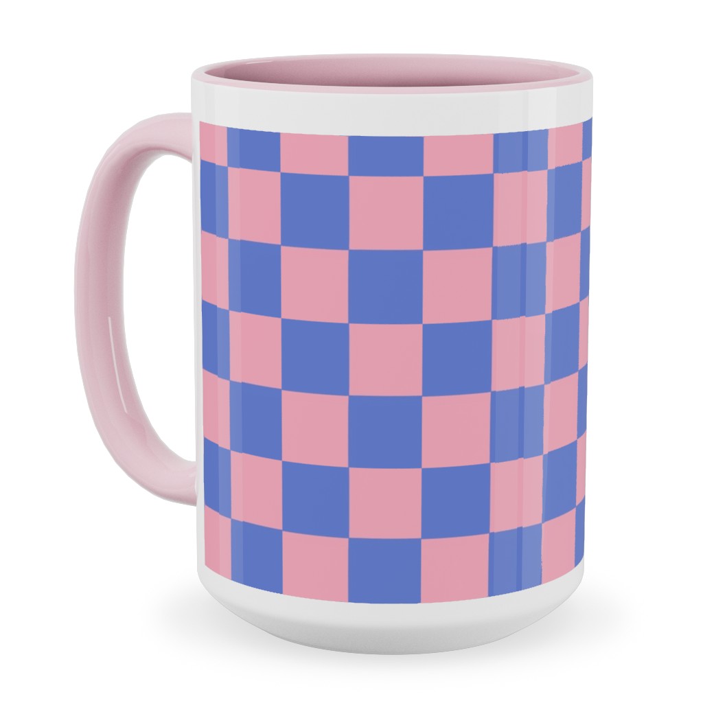 Fun Checkers - Pink and Purple Ceramic Mug, Pink, , 15oz, Pink, Bright Pink