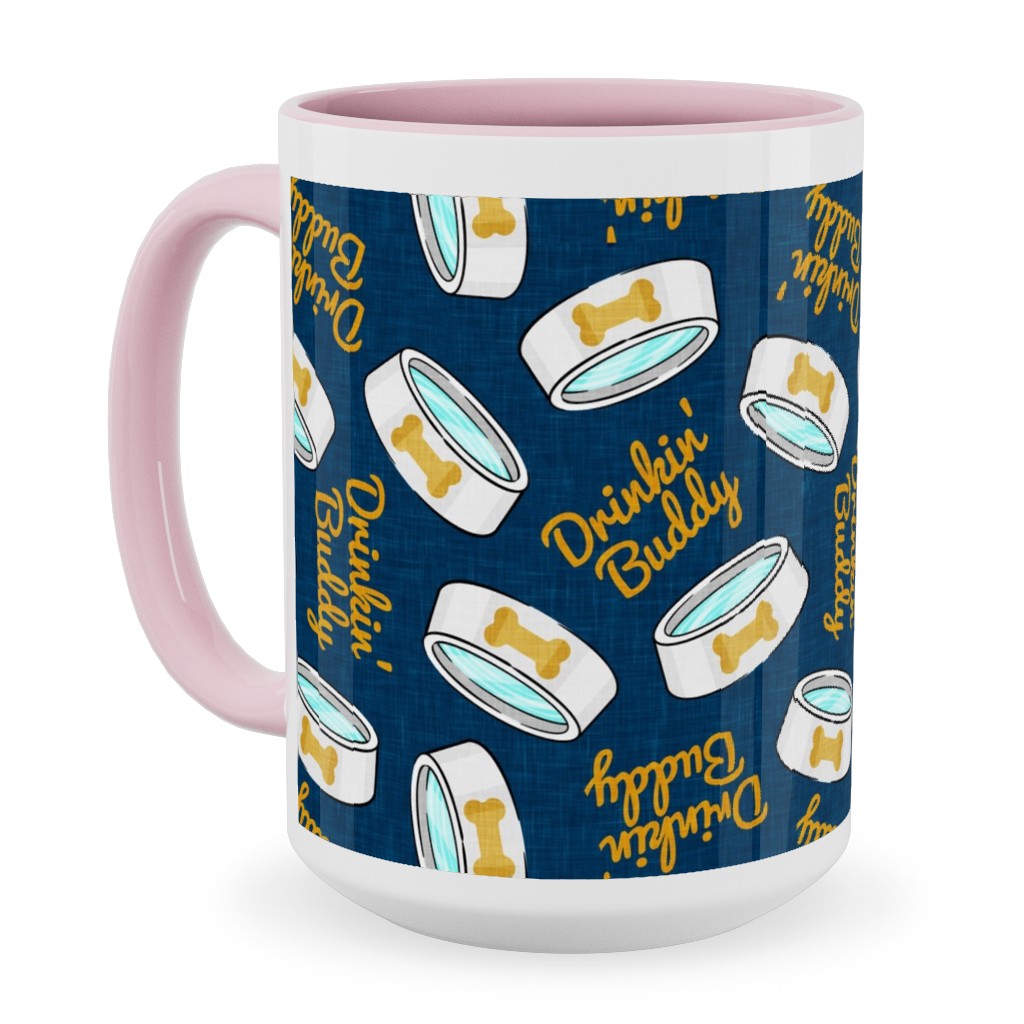 Drinkin' Buddy - Dog - Blue Ceramic Mug, Pink,  , 15oz, Blue