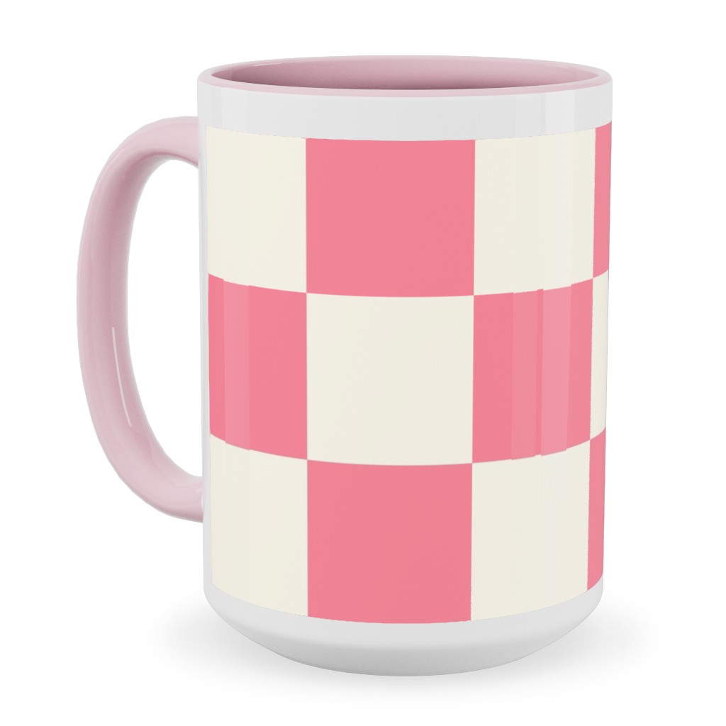 Checkered Pattern - Pink Ceramic Mug, Pink, , 15oz, Pink, Bright Pink