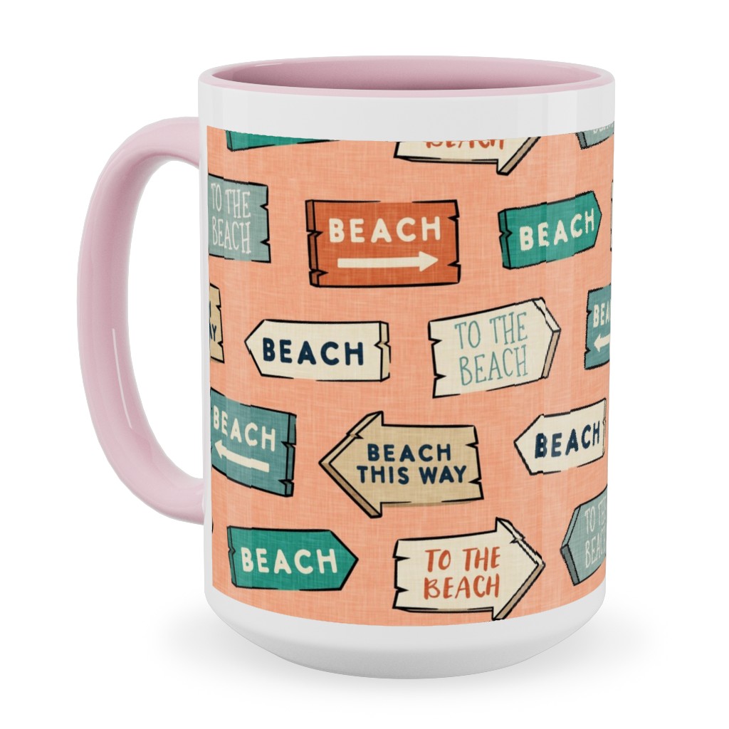 Beach Signs - To the Beach - Peach Ceramic Mug, Pink, , 15oz, Orange, Orange