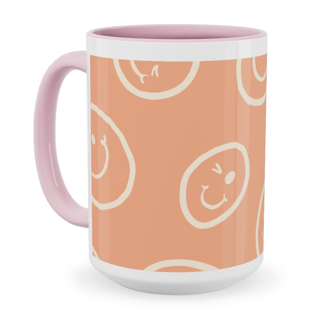 Smiley Winking Faces Ceramic Mug, Pink,  , 15oz, Pink