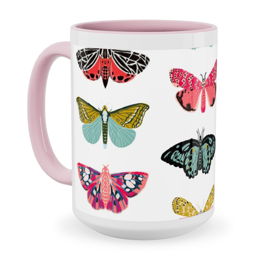 Moths and Butterflies Spring Garden - Light Ceramic Mug, Pink, , 15oz, Multicolor