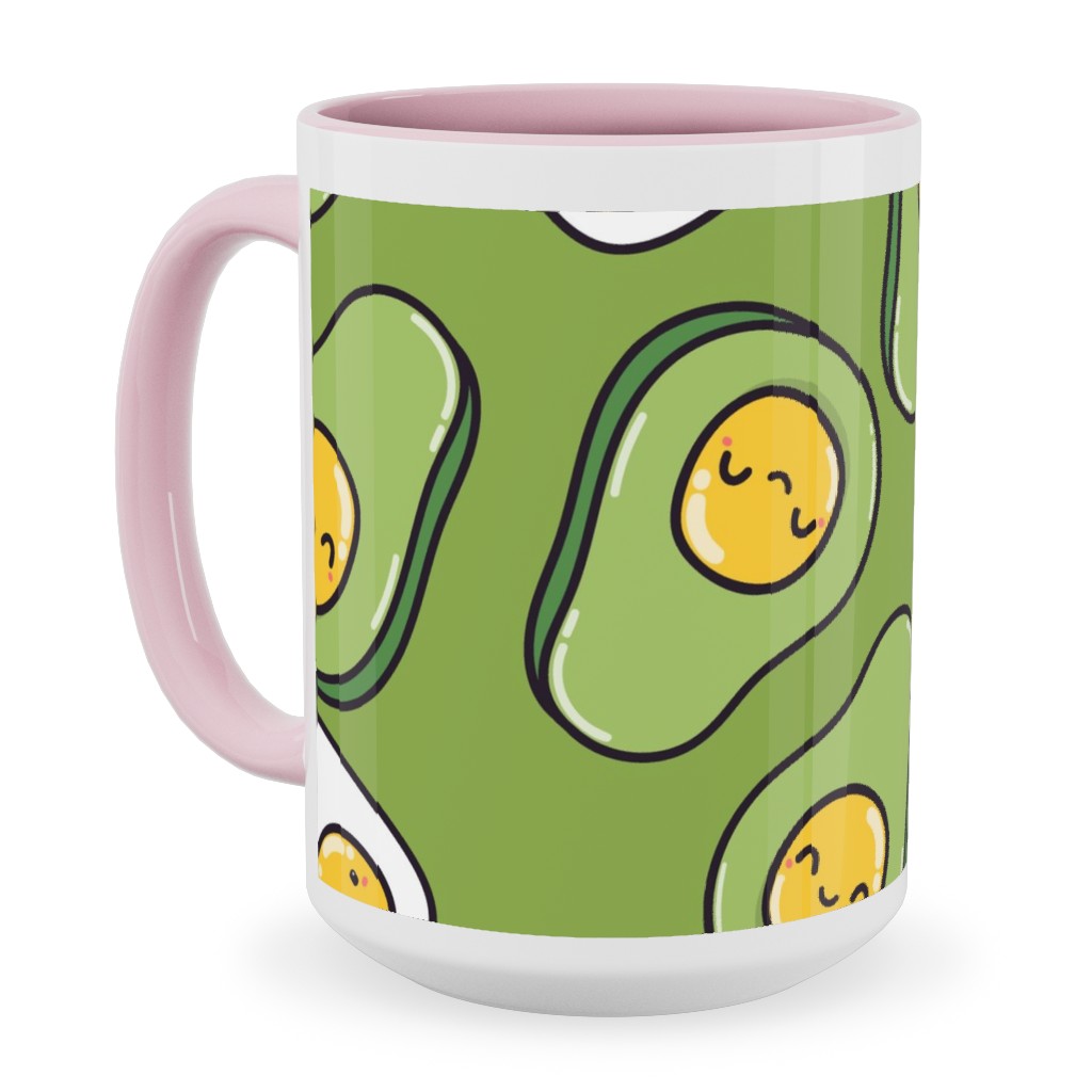 Cute Egg and Avocado - Green Ceramic Mug, Pink,  , 15oz, Green