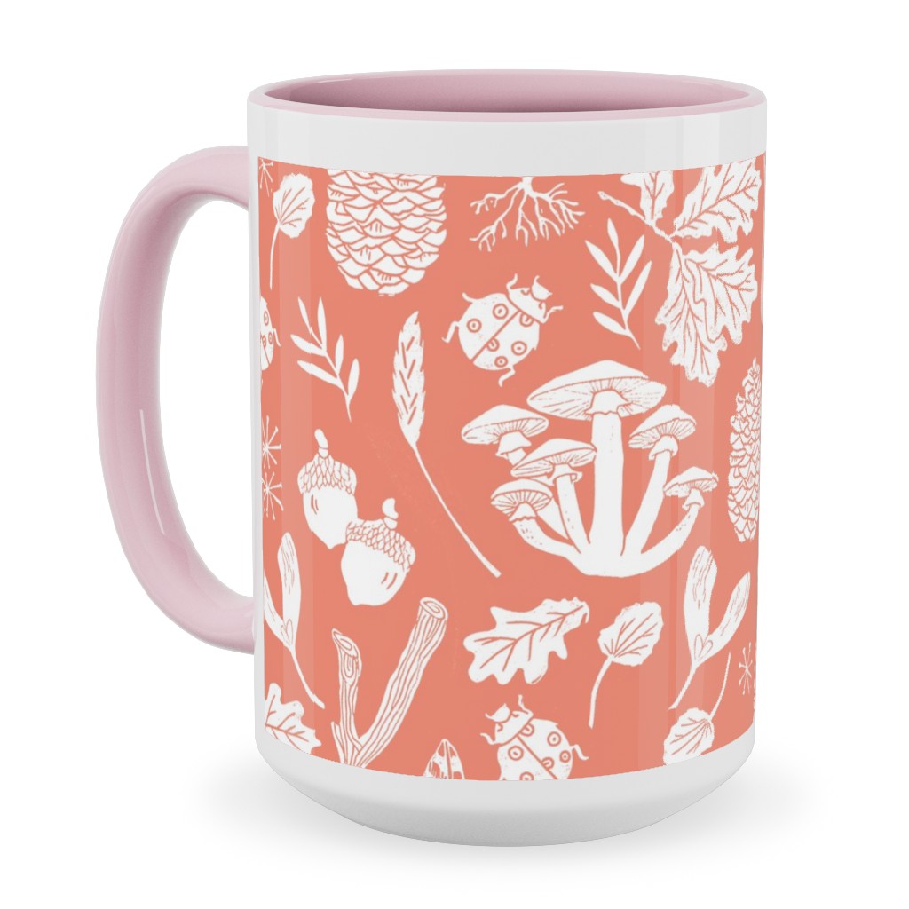 Nature Walk Block Print - Pink Ceramic Mug, Pink,  , 15oz, Pink