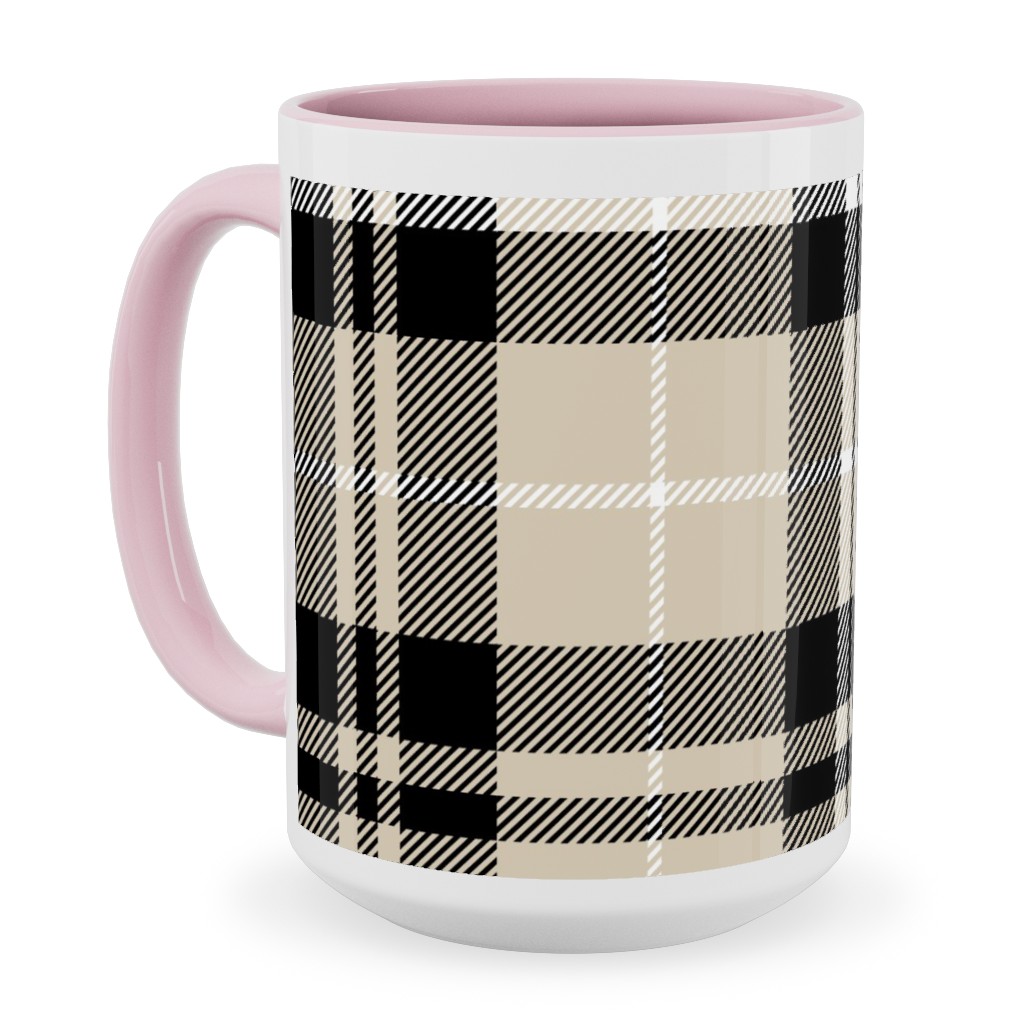 Fall Plaid Ceramic Mug, Pink, , 15oz, Beige, Black