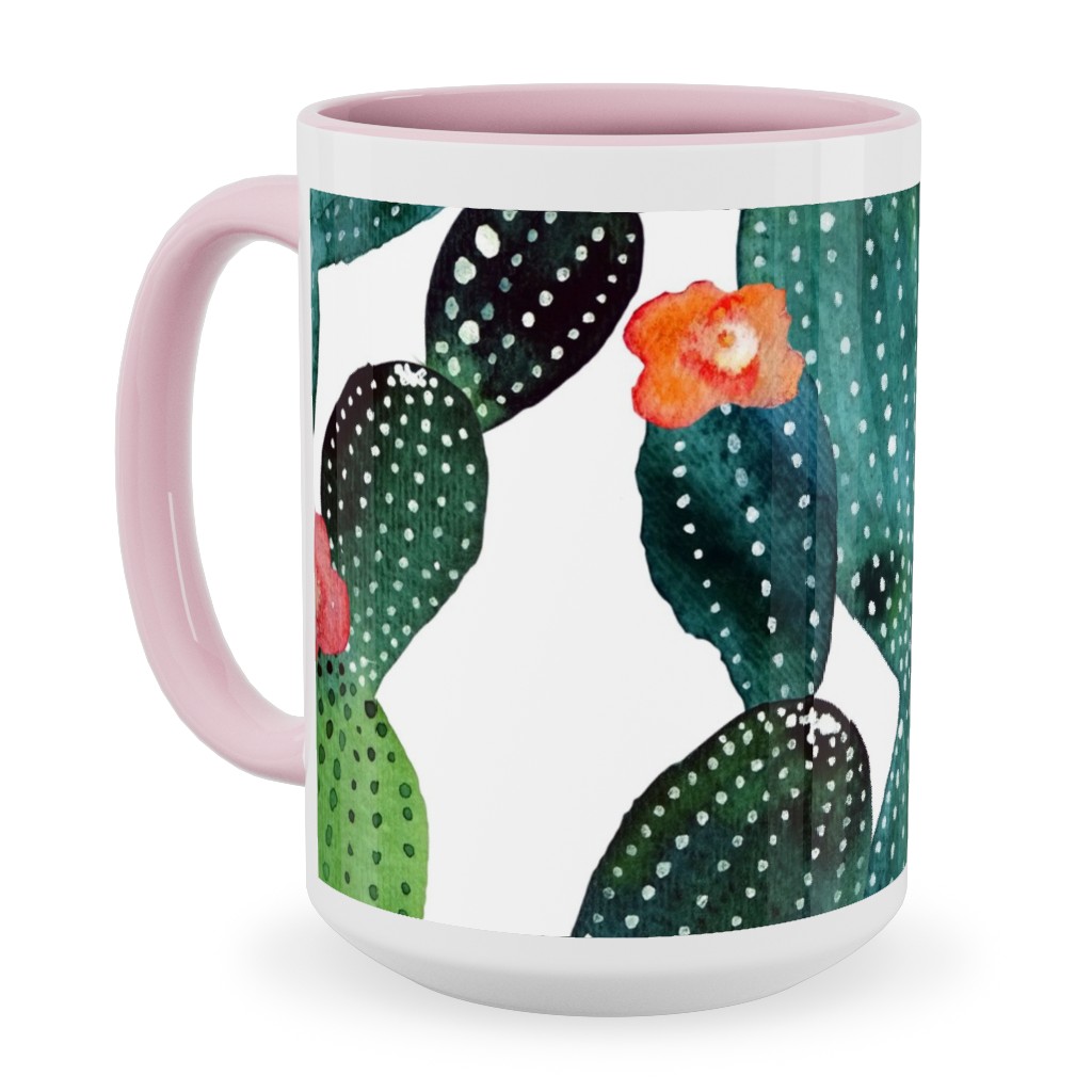 Cactuses - Green Ceramic Mug, Pink, , 15oz, Green, Classic Green