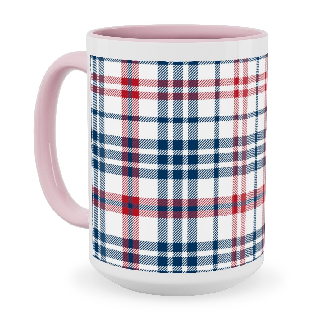 American Plaid - Blue and Red Ceramic Mug, Pink,  , 15oz, Multicolor