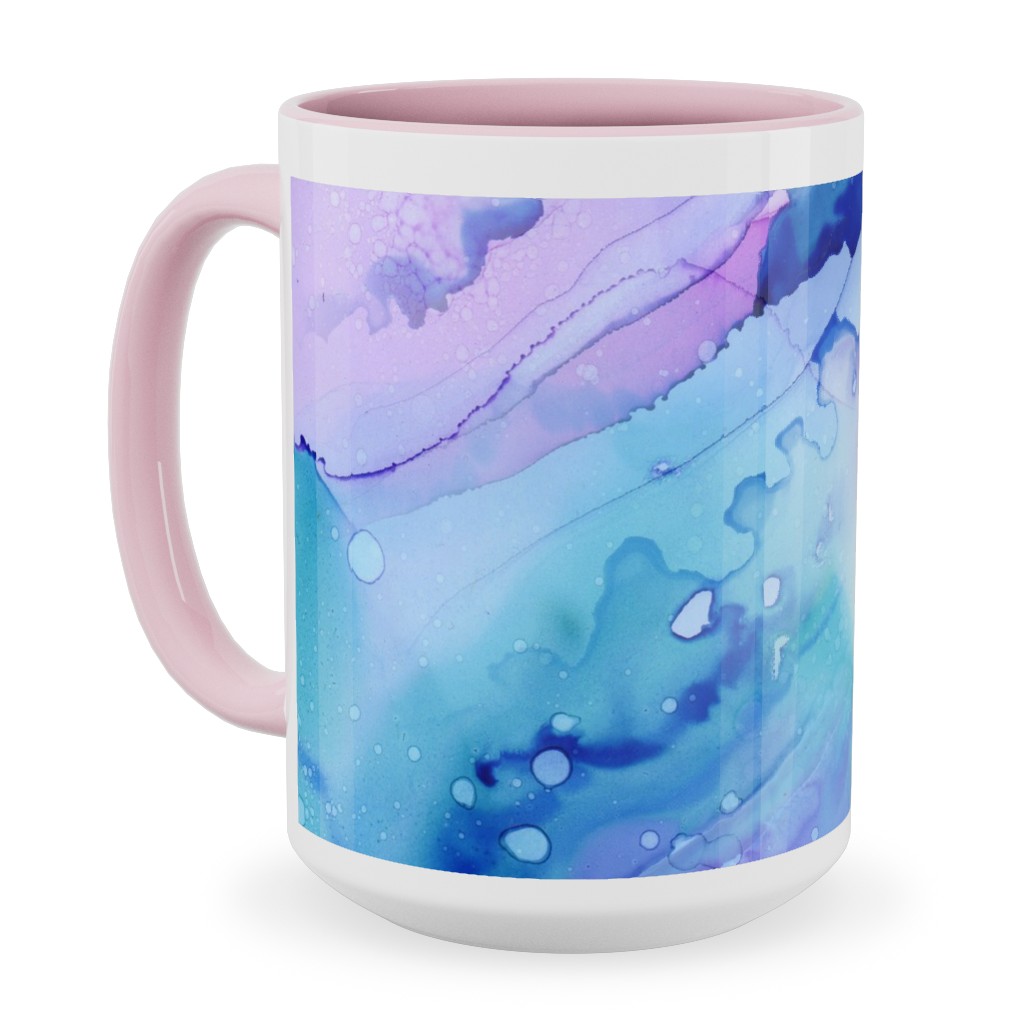 Watercolor Waves - Blue and Purple Ceramic Mug, Pink, , 15oz, Blue, True Blue
