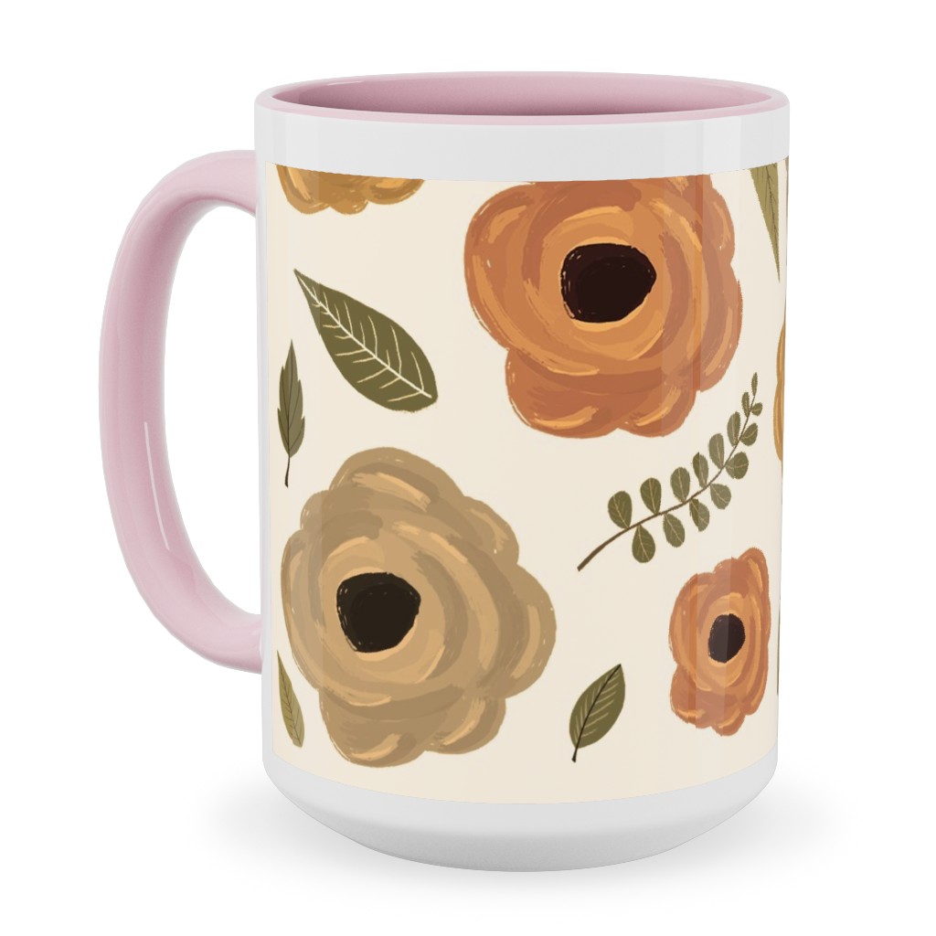 Fall Flowers - Light Ceramic Mug, Pink,  , 15oz, Multicolor