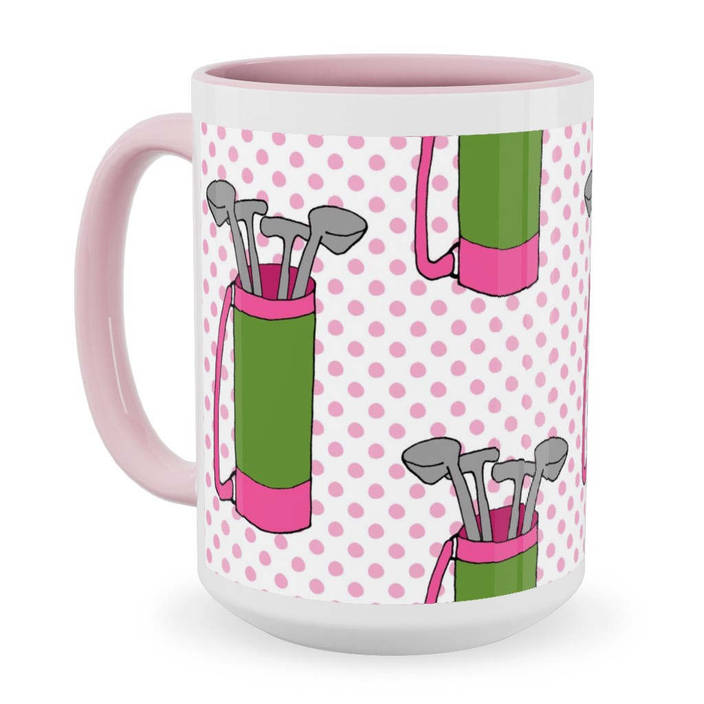 Golf Club Pattern - Green and Pink Ceramic Mug, Pink, , 15oz, Pink, Bright Pink