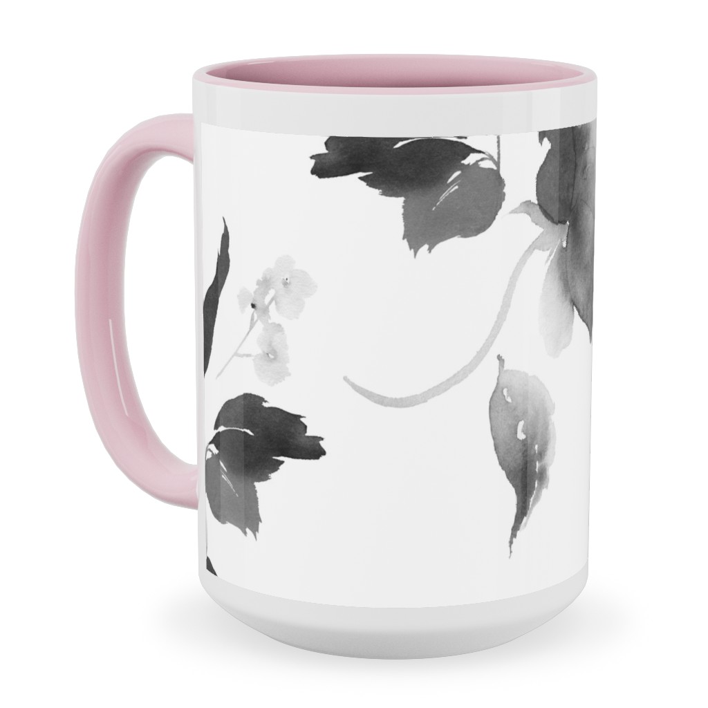 Spring Beginning - Black and White Ceramic Mug, Pink, , 15oz, White, White