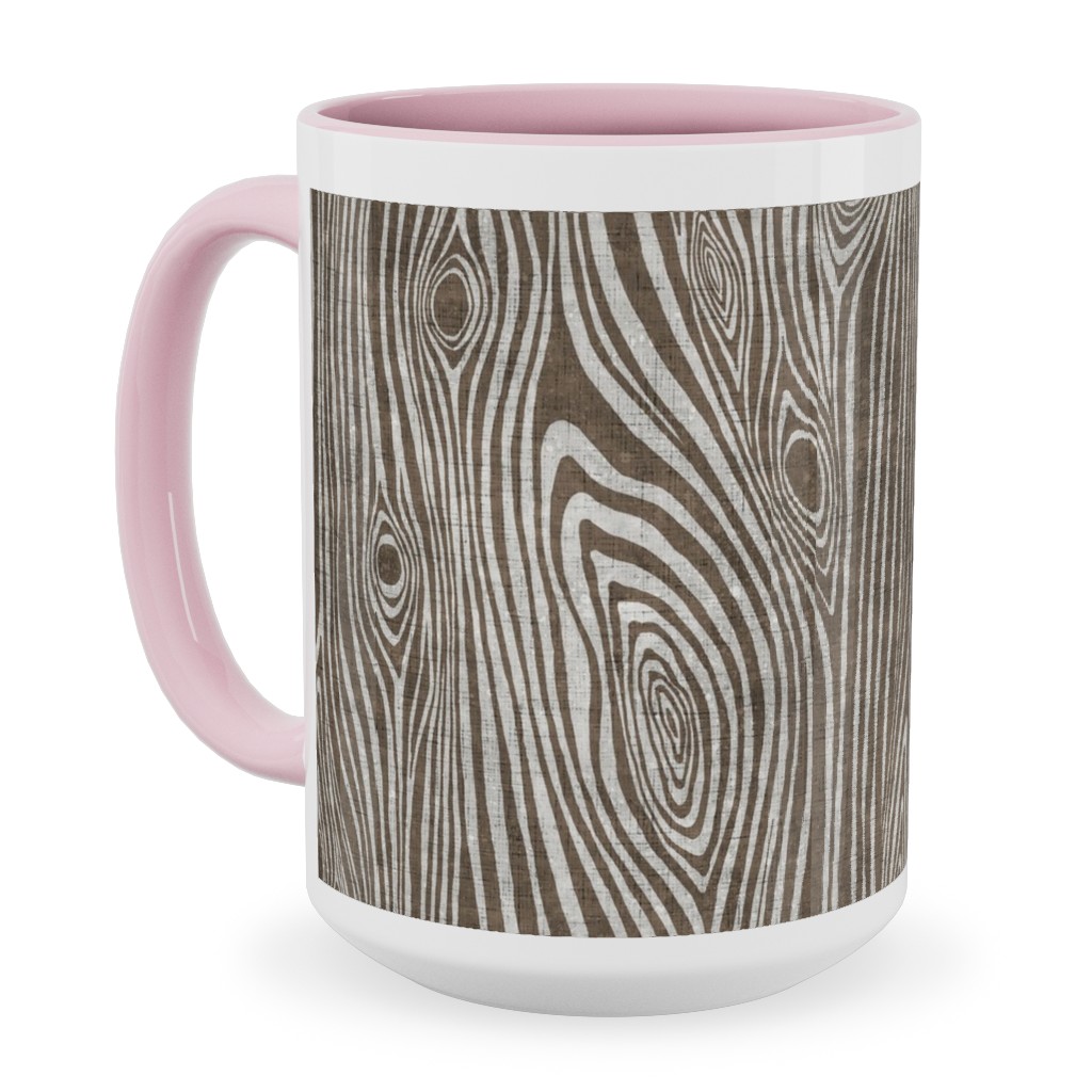 Woodgrain Driftwood Ceramic Mug, Pink, , 15oz, Brown, Ash