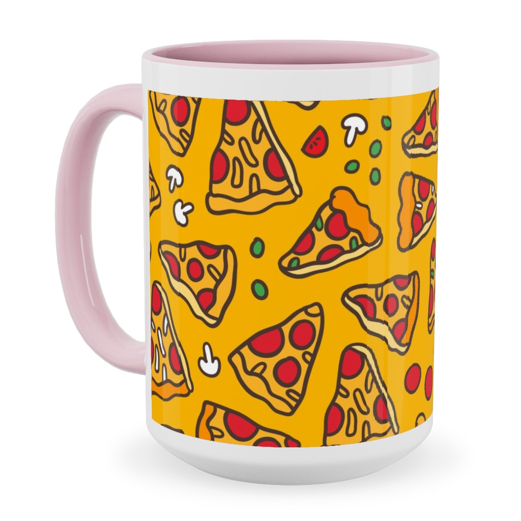 Pizza Pattern Ceramic Mug, Pink,  , 15oz, Yellow
