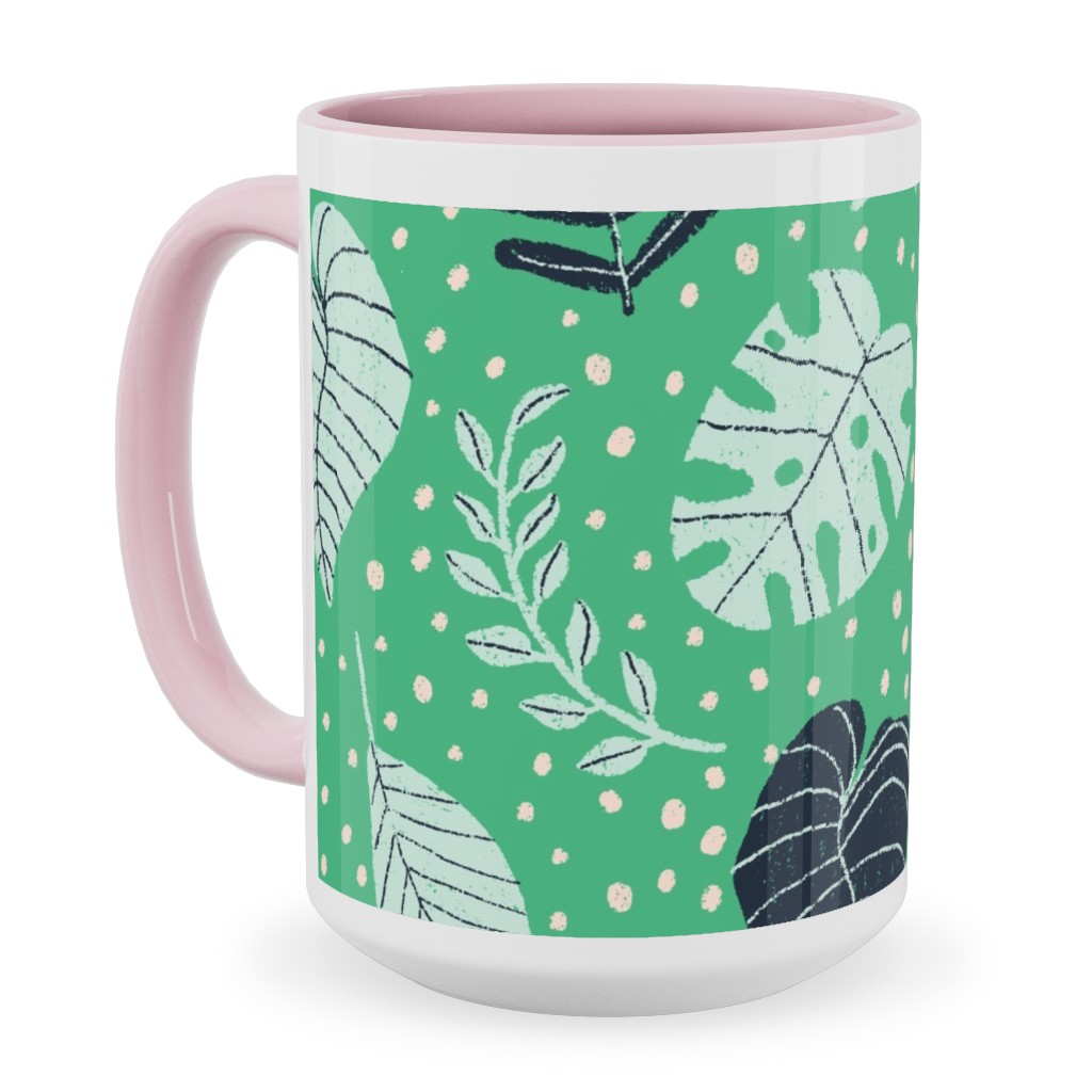 Leafy Jungle - Green Ceramic Mug, Pink, , 15oz, Green, Classic Green