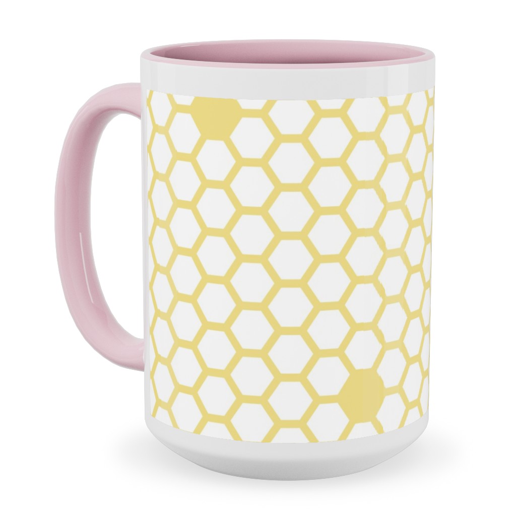 Honeycomb - Sugared Spring - Yellow Ceramic Mug, Pink,  , 15oz, Yellow