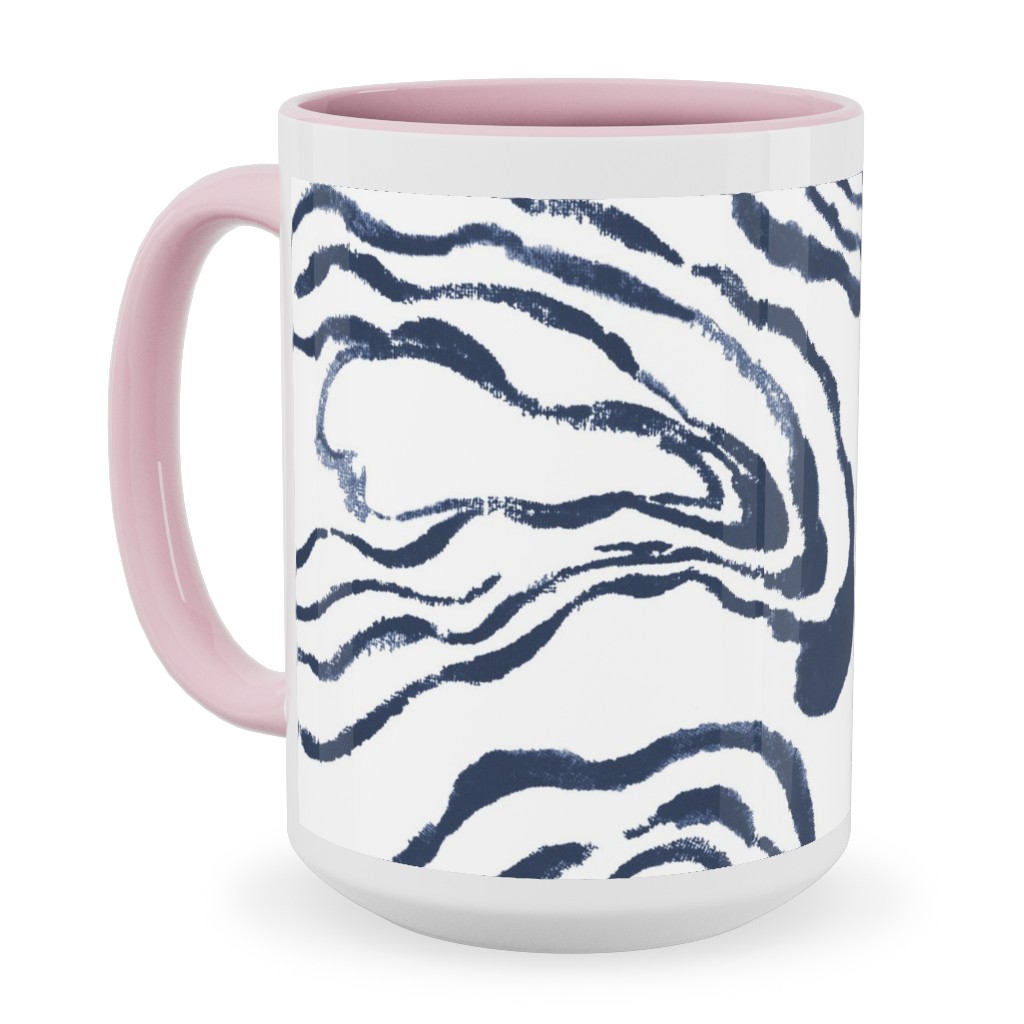 Oysters Paisley - Navy Ceramic Mug, Pink, , 15oz, Blue, True Blue