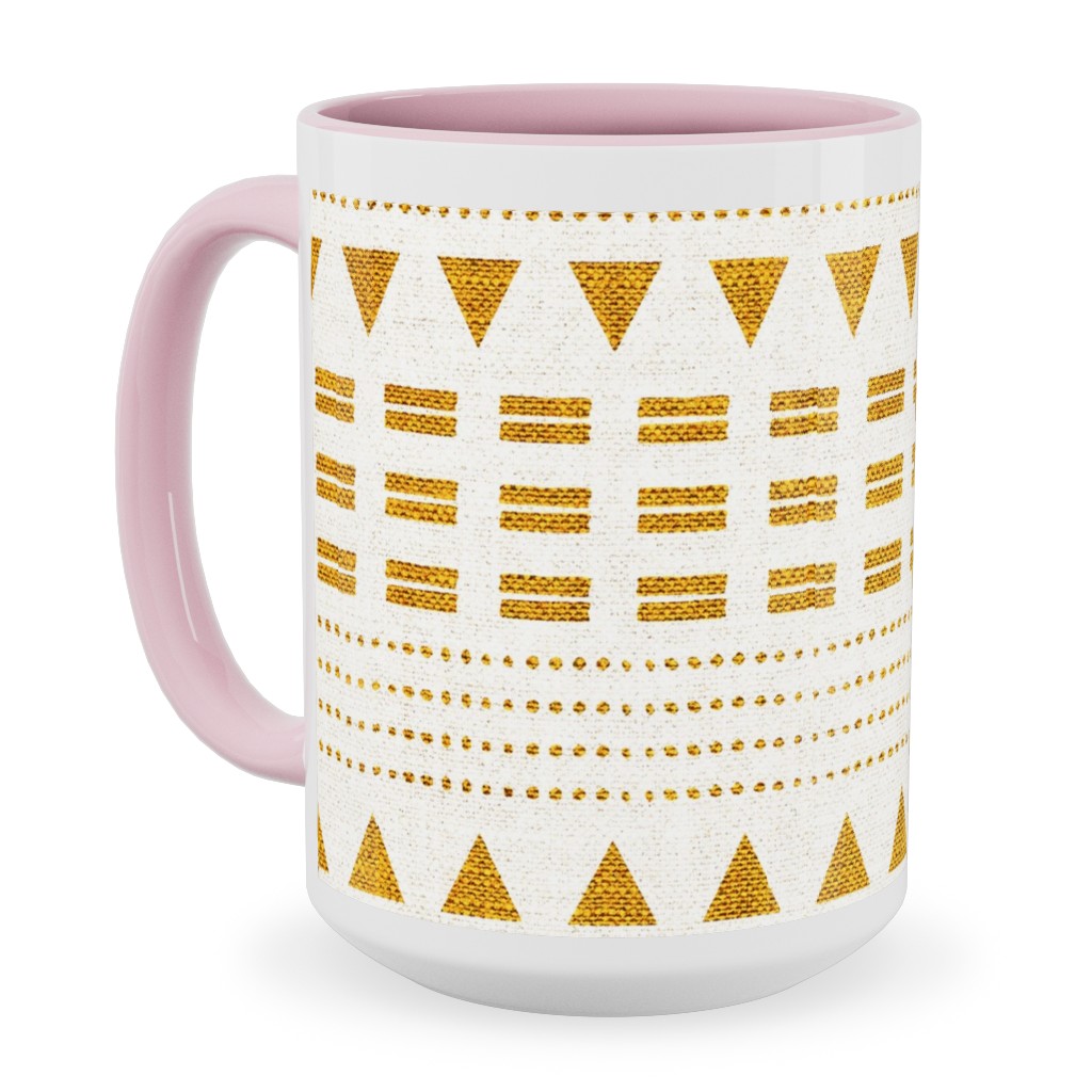 North Boho Stripe - Yellow Ceramic Mug, Pink,  , 15oz, Yellow