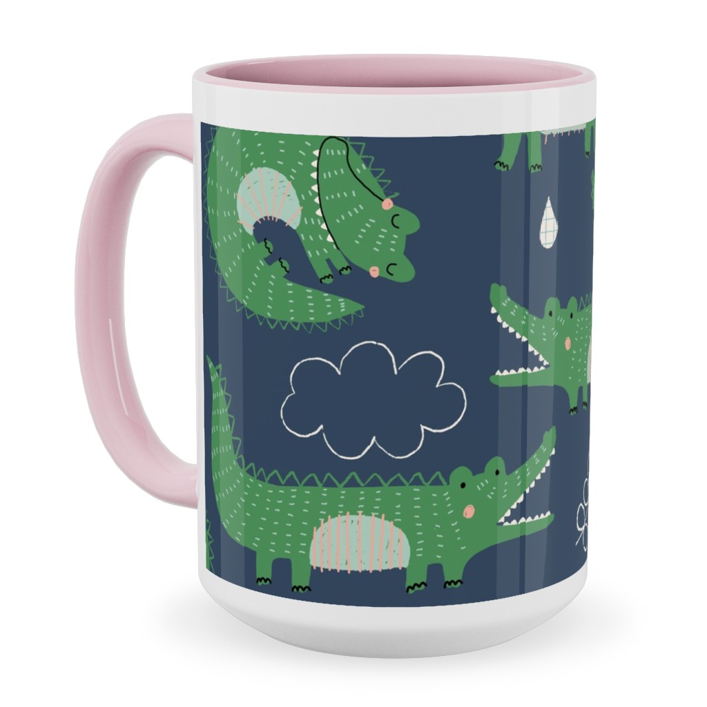 Cute Alligators - Green Ceramic Mug, Pink,  , 15oz, Green