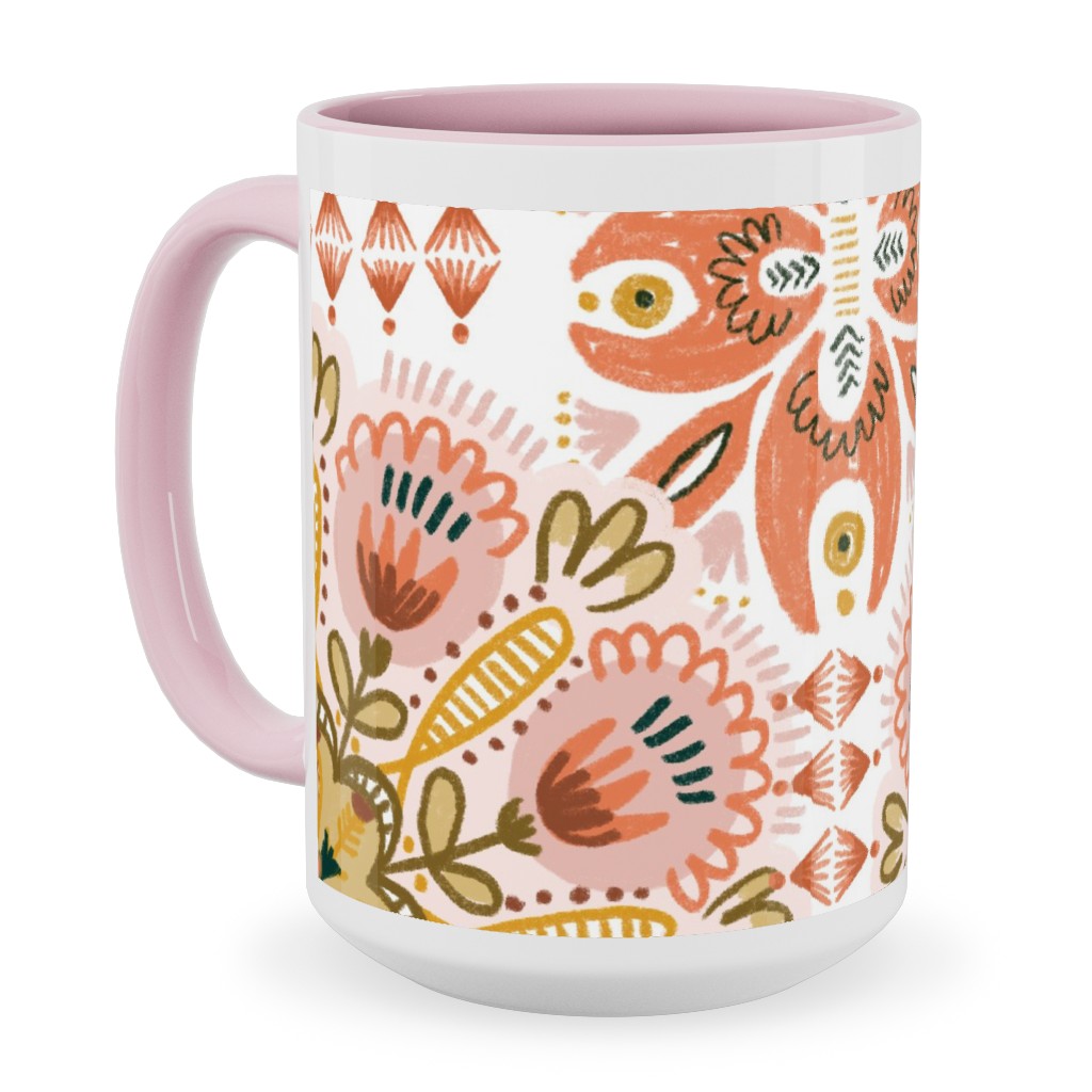 Pysanky - Boho - Warm Ceramic Mug, Pink, , 15oz, Pink, Bright Pink