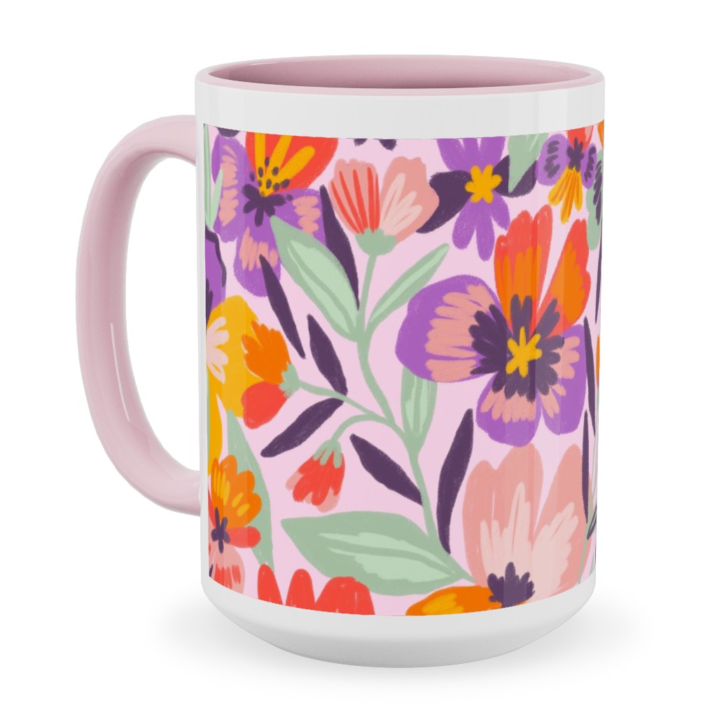 Pansies Ceramic Mug, Pink,  , 15oz, Multicolor