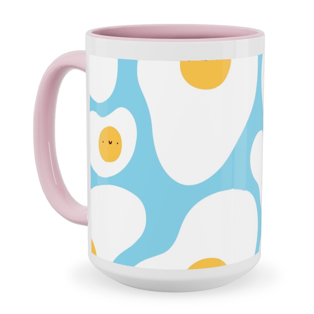 Cute Fried Eggs - Blue Ceramic Mug, Pink, , 15oz, Blue, True Blue