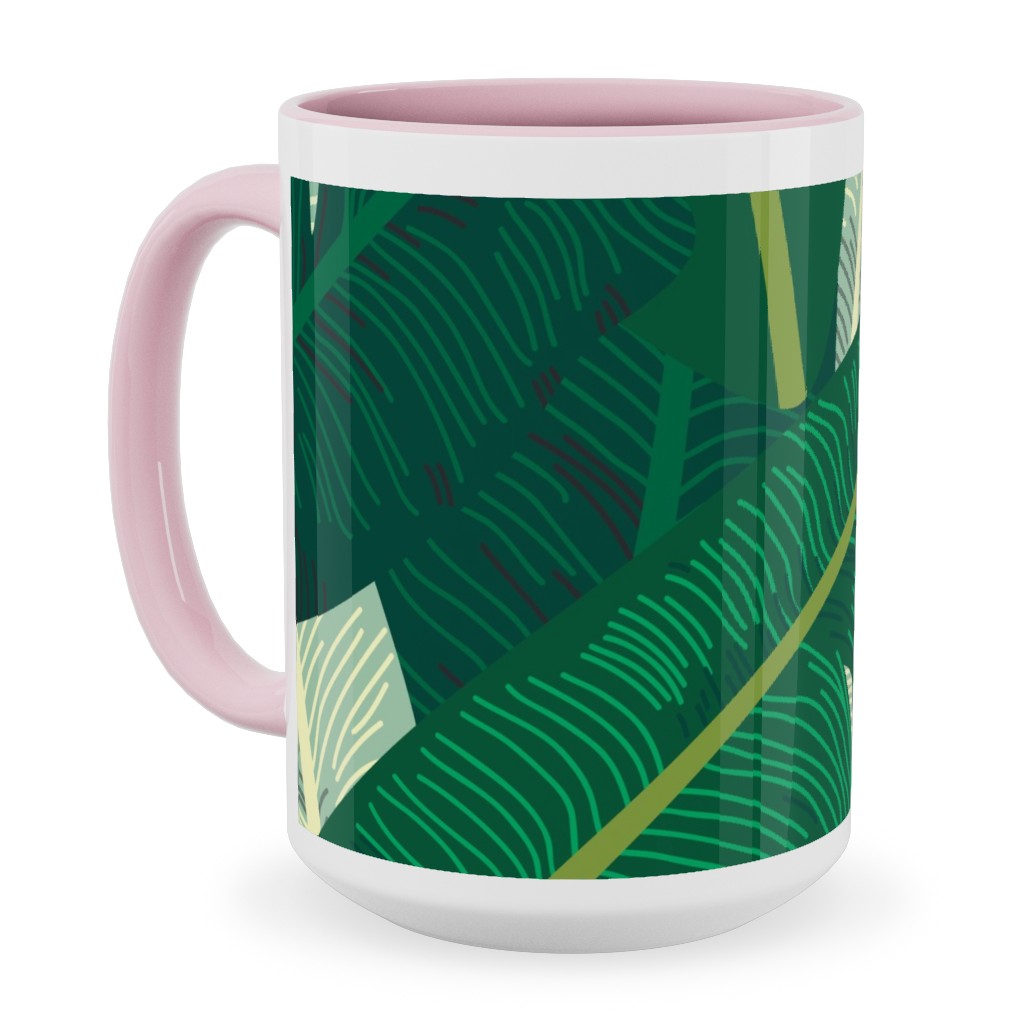 Classic Banana Leaves - Palm Springs Green Ceramic Mug, Pink, , 15oz, Green, Classic Green