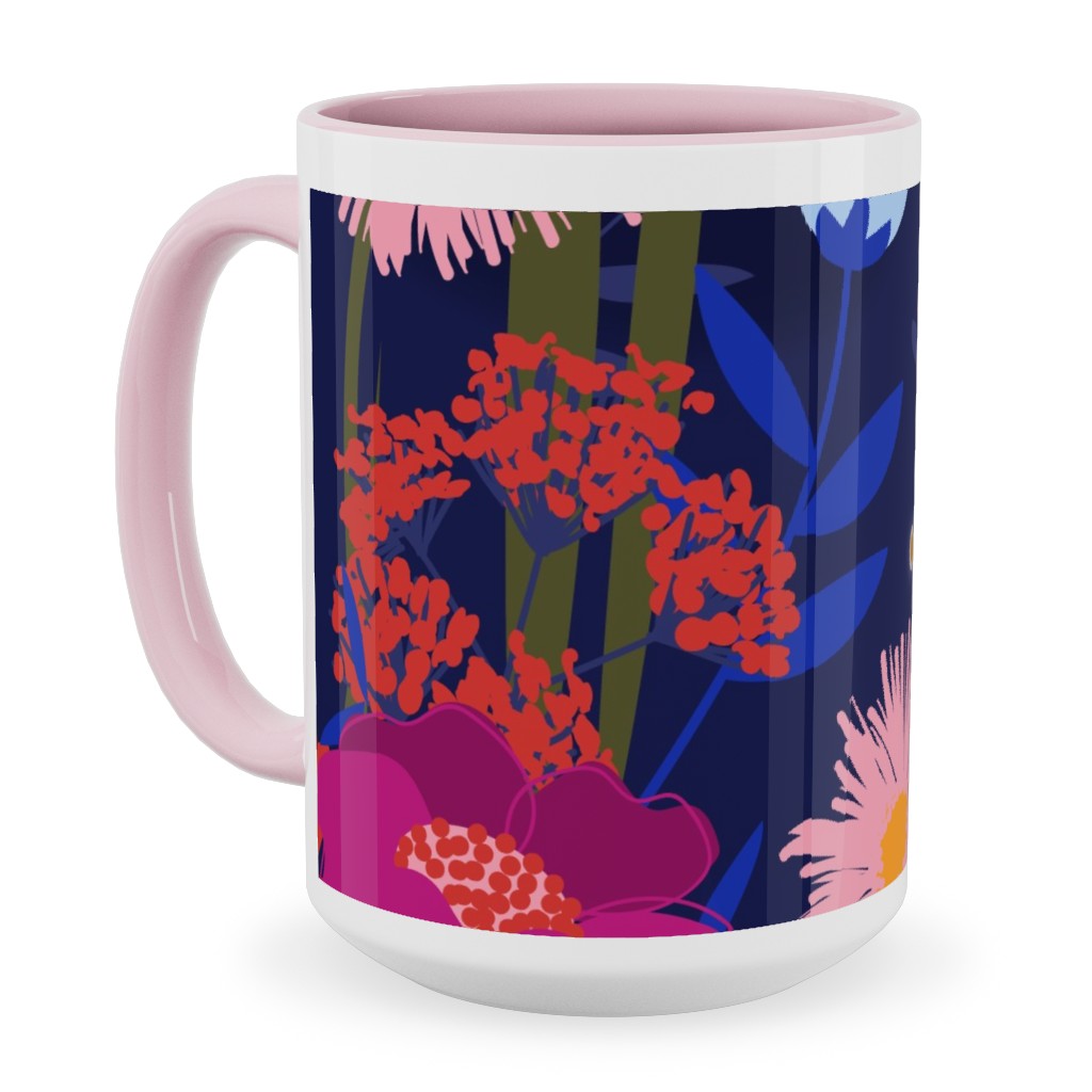 Summer Nights Floral - Dark Ceramic Mug, Pink,  , 15oz, Multicolor