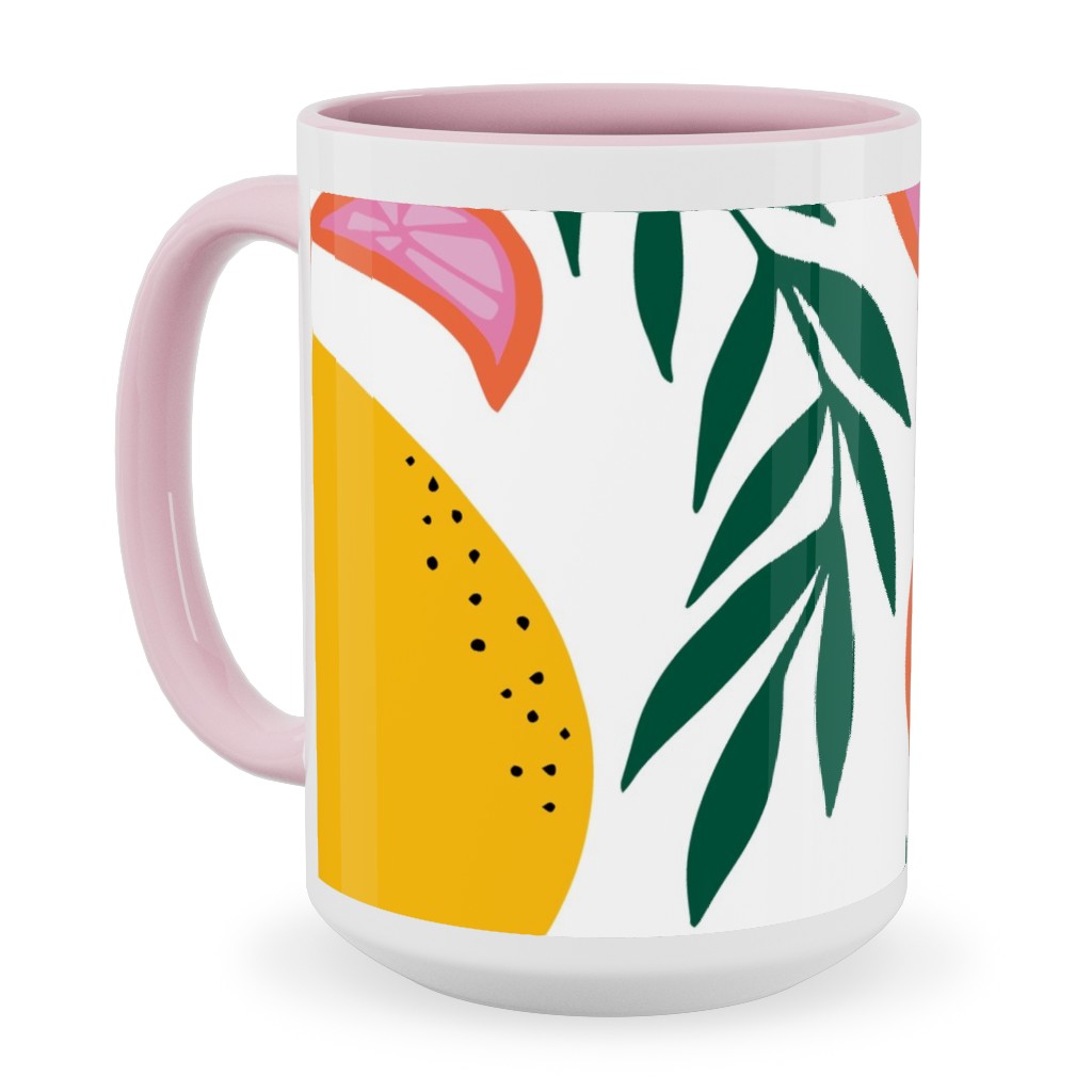 Citrus Grove - Pink and Yellow Ceramic Mug, Pink, , 15oz, Pink, Bright Pink