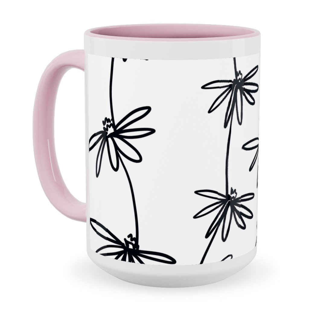 Daisy Chain - Black and White Ceramic Mug, Pink,  , 15oz, White