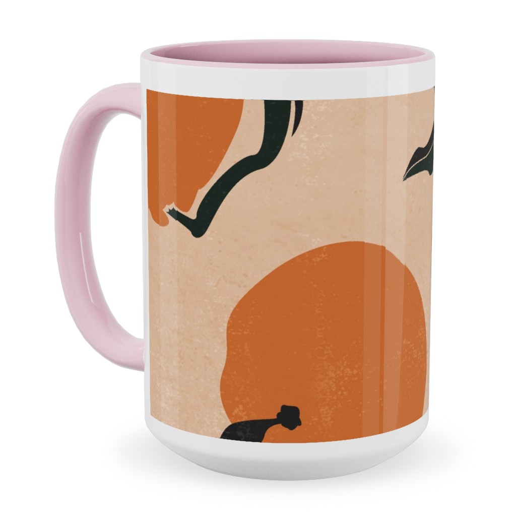 Mid-Century Clementines - Sandy Beige Ceramic Mug, Pink, , 15oz, Orange, Orange