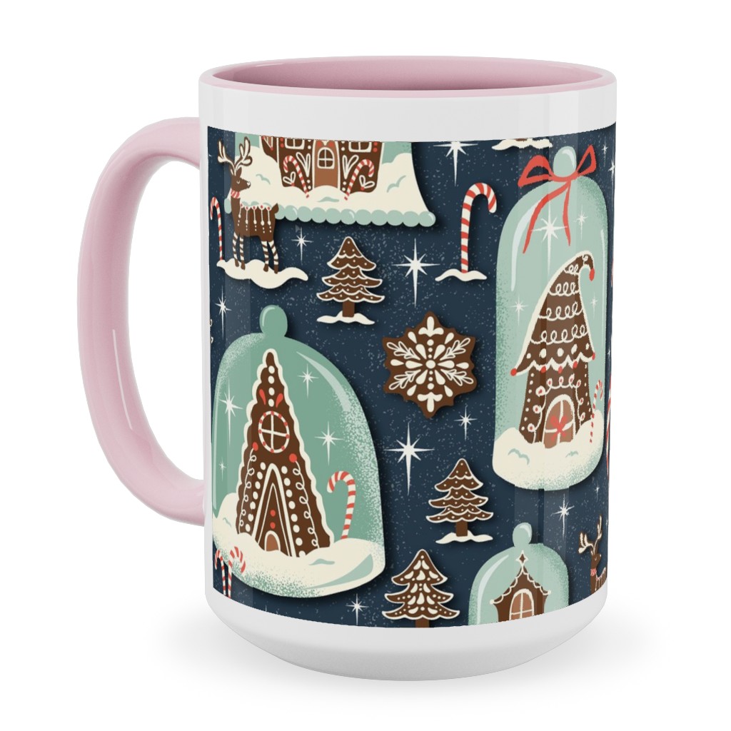 Christmas Gingerbread Village - Blue Ceramic Mug, Pink, , 15oz, Multicolor