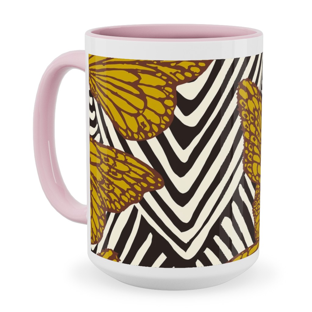 Enchanted Butterfly - Gold Ceramic Mug, Pink,  , 15oz, Yellow