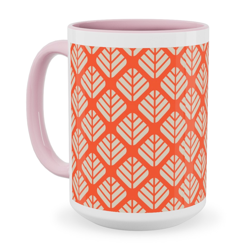 Blaettli - Orange and Beige Ceramic Mug, Pink,  , 15oz, Orange