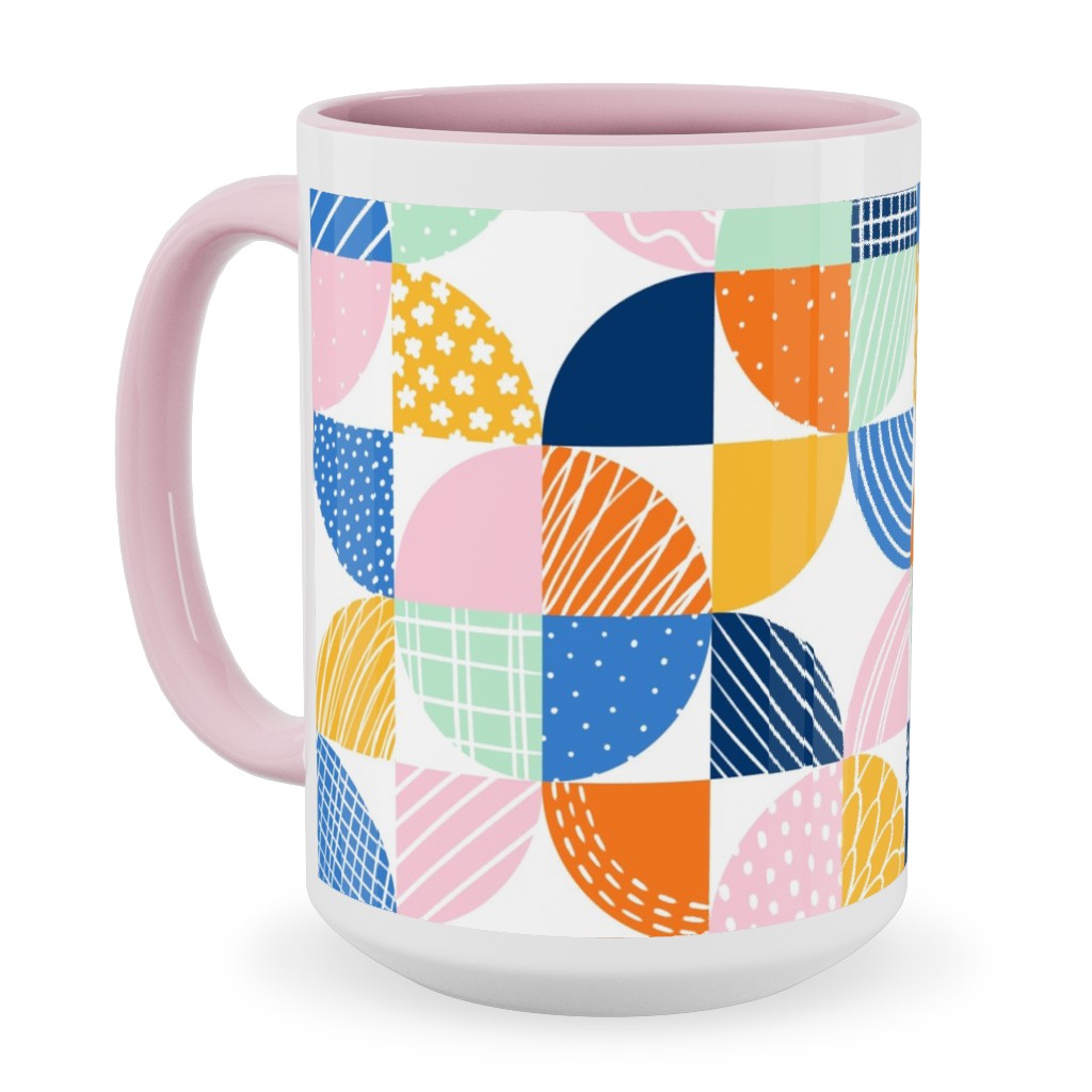 Modern Quilt Pattern - Multi Ceramic Mug, Pink, , 15oz, Multicolor