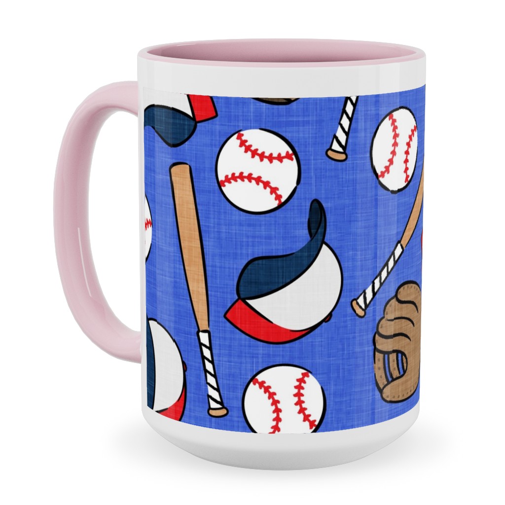 Baseball Bats Mits and Balls Ceramic Mug, Pink,  , 15oz, Blue