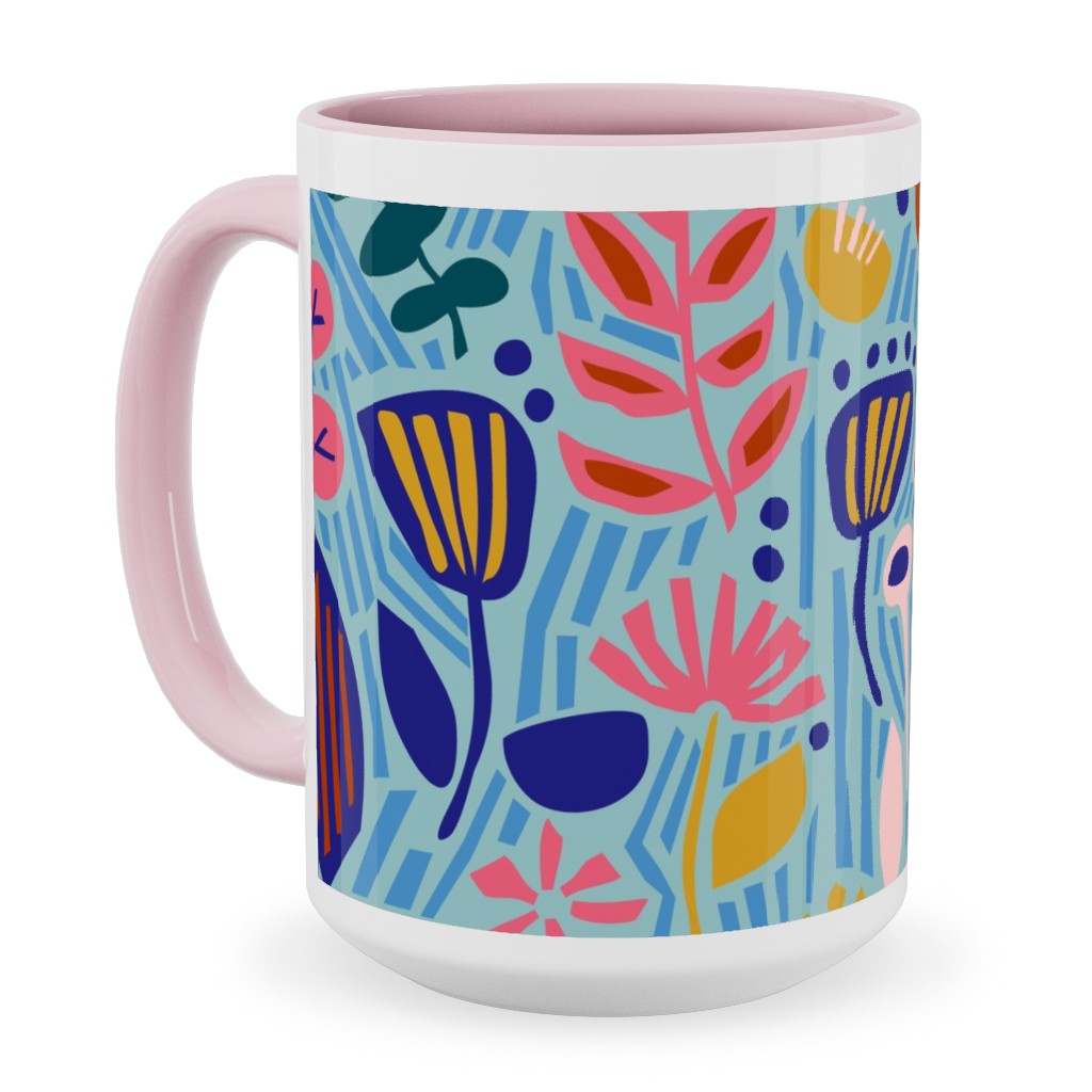 Paper Cut Floral Garden Ceramic Mug, Pink, , 15oz, Multicolor, Sea