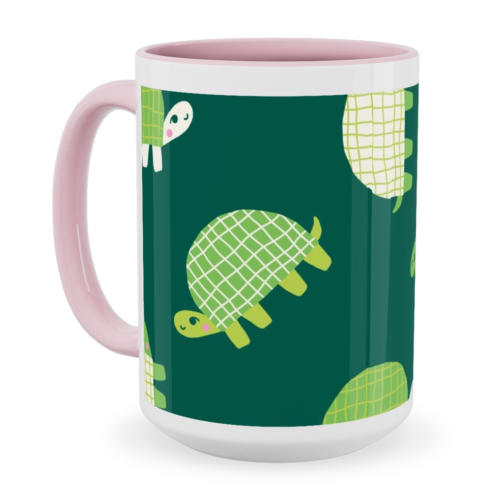 Turtles - Green Ceramic Mug, Pink, , 15oz, Green, Classic Green