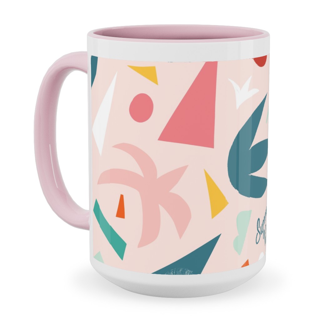Summer Vibes Collage Ceramic Mug, Pink, , 15oz, Pink, Bright Pink