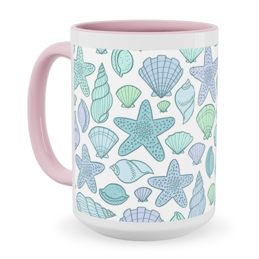 Seashells - Cool Blues Ceramic Mug, Pink, , 15oz, Blue, True Blue