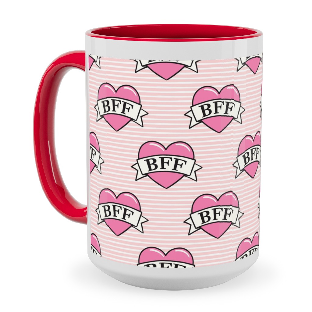 Bff Heart Tattoo Ceramic Mug, Red, , 15oz, Pink, Quartz