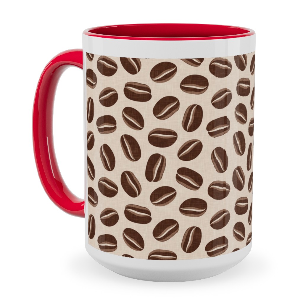 Coffee Beans - Coffee House - Beige Ceramic Mug, Red,  , 15oz, Brown
