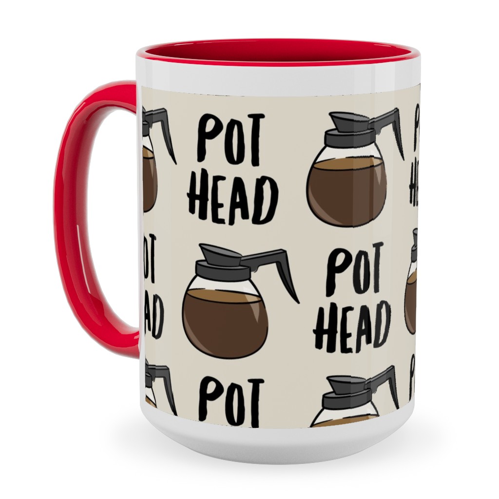 Coffee Pots - Beige Ceramic Mug, Red,  , 15oz, Brown
