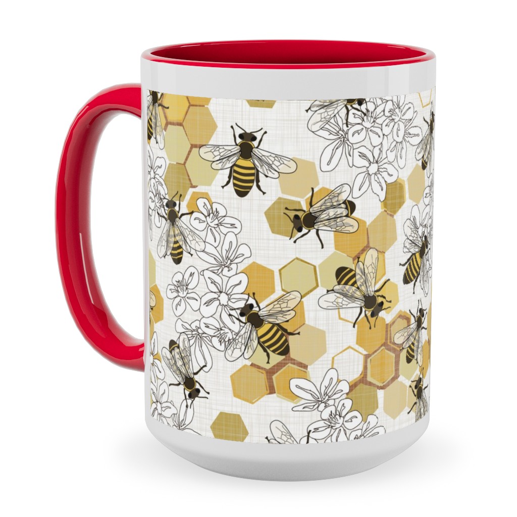 Save the Honey Bees - Yellow Ceramic Mug, Red, , 15oz, Yellow, Classic Yellow