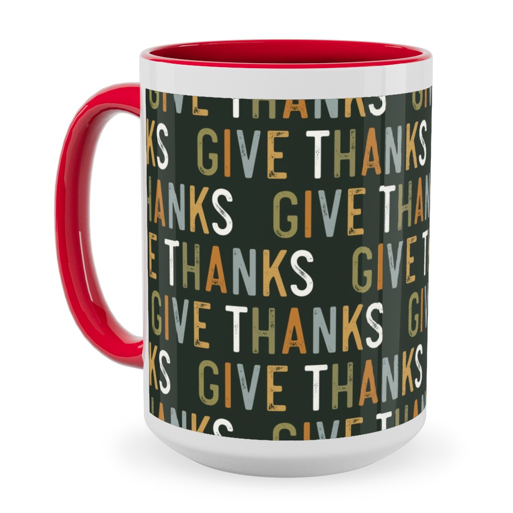 Give Thanks Ceramic Mug, Red, , 15oz, Green, Kale