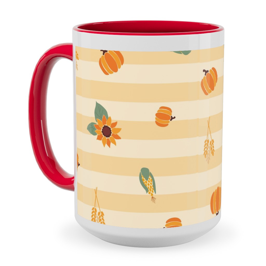 Autumn Nature Stripes - Orange Ceramic Mug, Red,  , 15oz, Orange