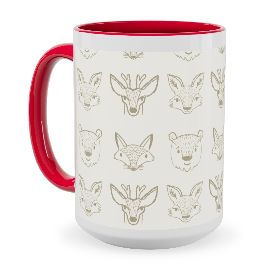 Forest Friends - Neutral Ceramic Mug, Red,  , 15oz, Beige